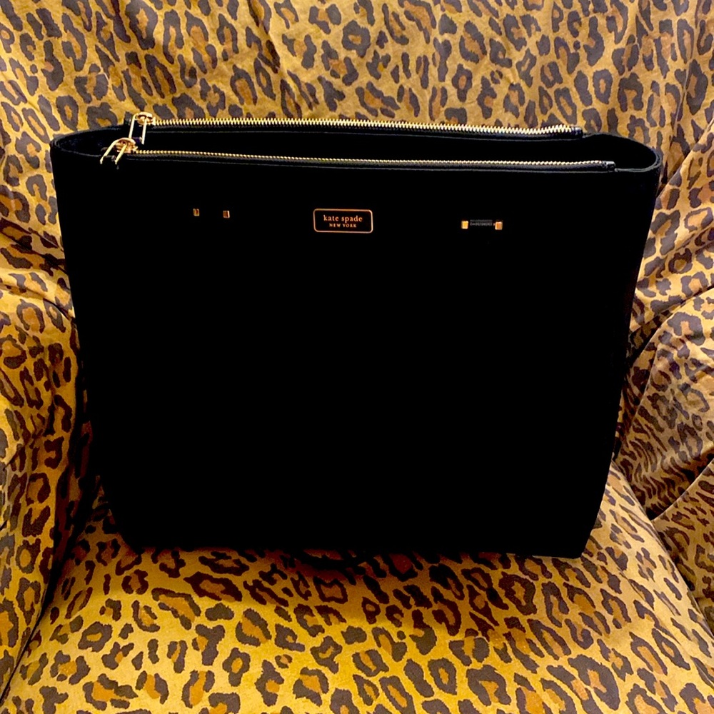 Kate spade timeless black tote bag with gold zippers